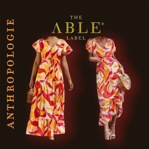 Anthropologie ABEL THE LABEL High Low Swish Flowy Dress, Flutter sleeves - XS